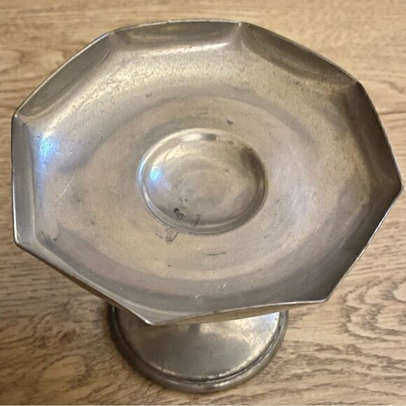 Vintage Pewter Octagon Rim Candle Holders Compote Dish Set of 2 - Picture 12 of 16